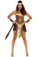 Female gladiator, costume dress, pleats, gold shimmer